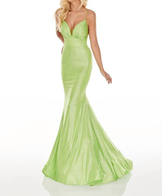 Rachel Allan - Lace-up Back Stretch Jersey Mermaid Prom Gown