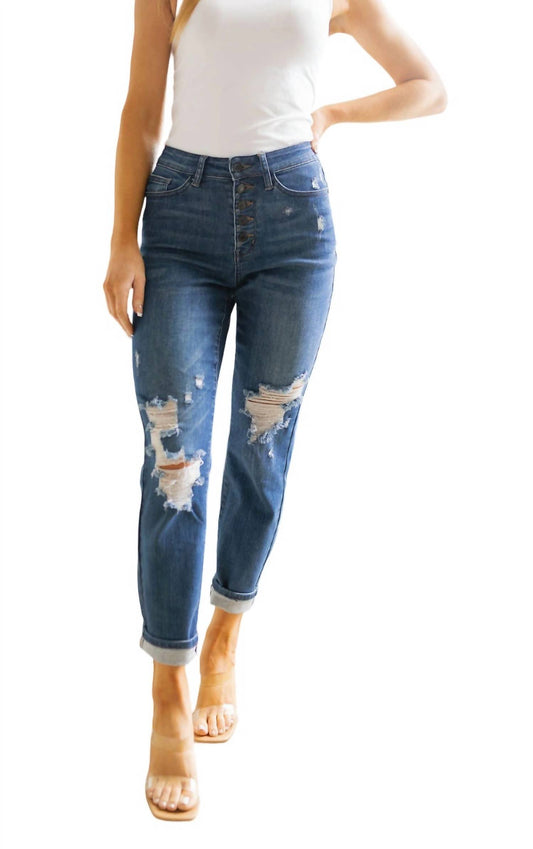 Judy Blue - High Rise Button Fly Distressed Boyfriend Jeans