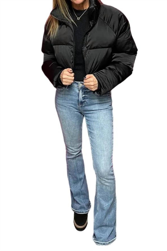 Olivaceous - Satin Cropped Puffer Jacket