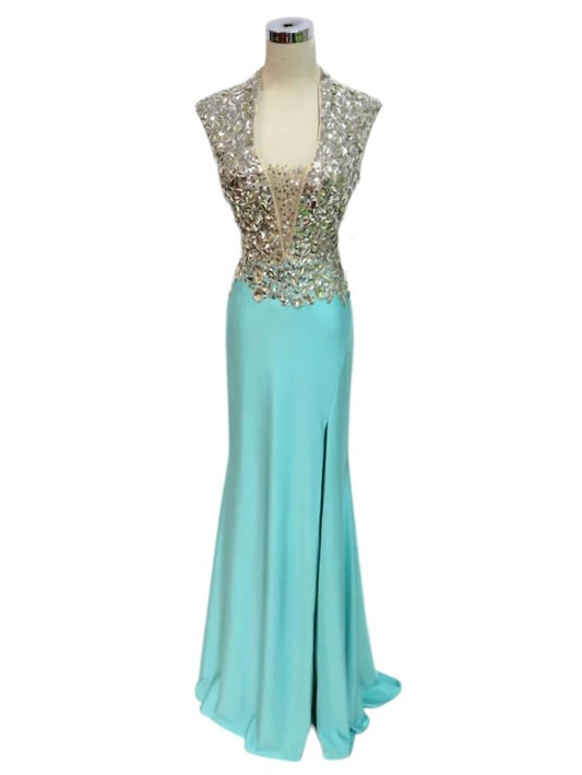 Mac Duggal - Crystal and Sequins Embellished Jersey Prom Dress