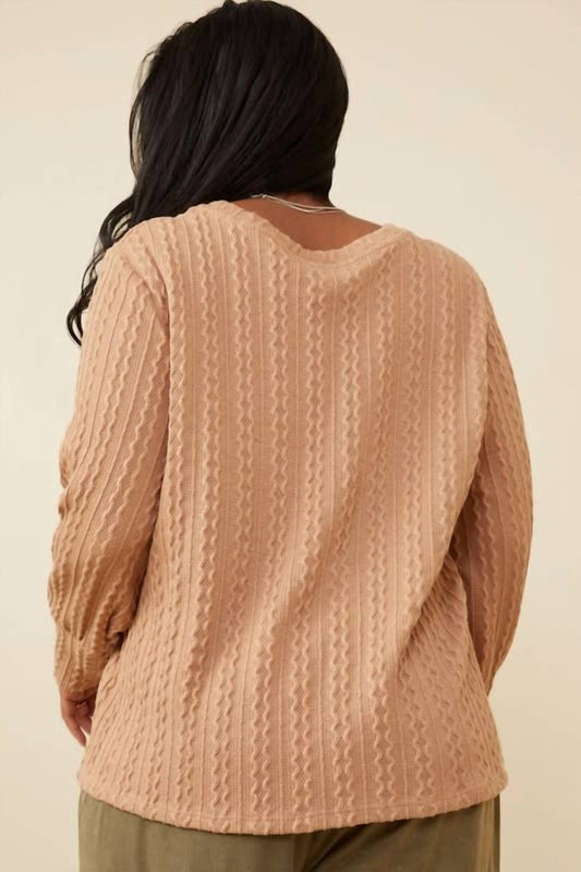 Hayden La - Long Cuff Cable Knit Pullover - Plus