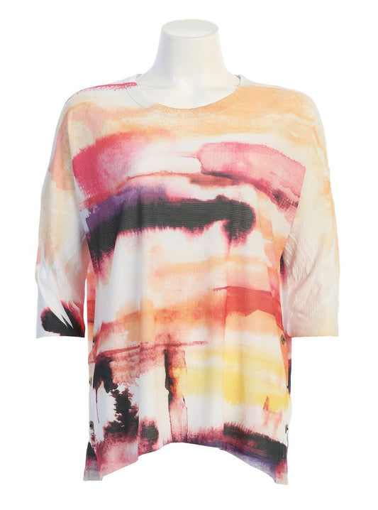 Jess & Jane - Women's Cherry Button Accent Side Slit Top