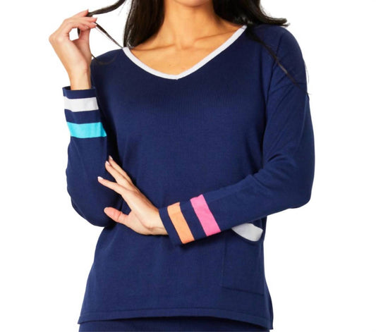 V-Neck Stripe Detail Pullover