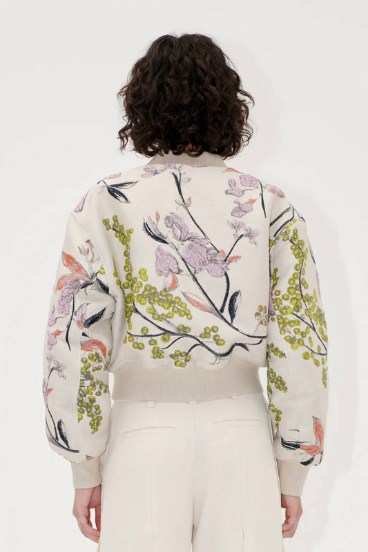 Stine Goya - Woven Jacquard Crop Dropped Shoulder Bomber Jacket