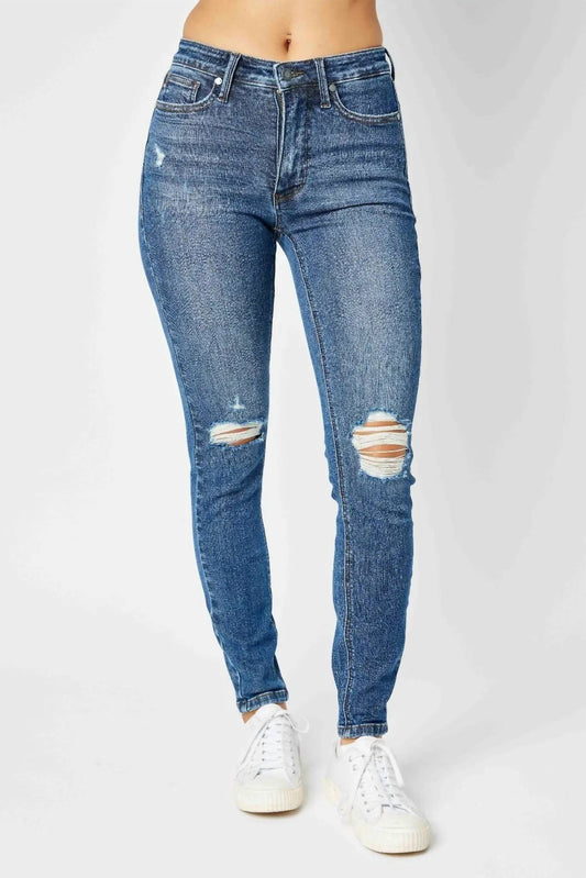 Judy Blue - Mid-Rise Tummy Control Destroy Skinny Jean
