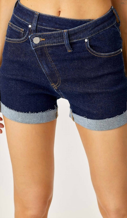 Risen - Dark Asymmetrical Denim Shorts
