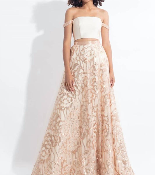 Rachel Allan - Floral Sequin Two-piece Gown