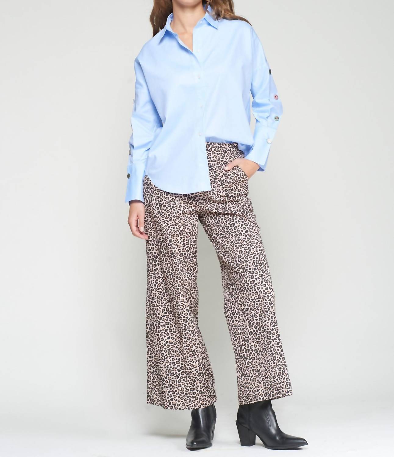 Vilagallo Beti Wide Leg Cropped Trouser with Contrast Stitch Black main image 1