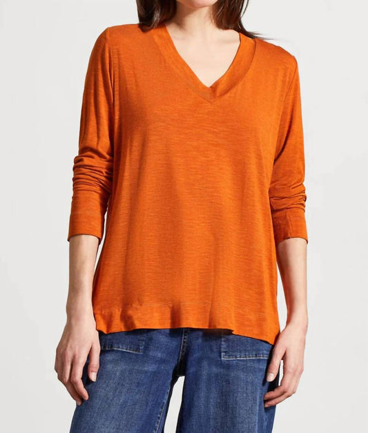 Tribal - Women's Long Sleeve V-neck Top With Side Slits