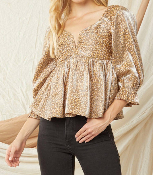 Entro - Leopard Iridescent Babydoll Top