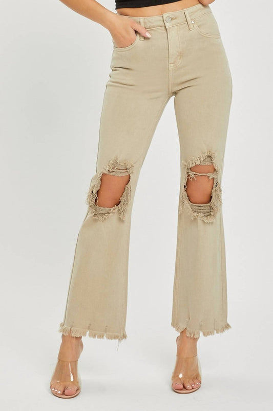 Risen - High Rise Distressed Knee Straight Leg Pants