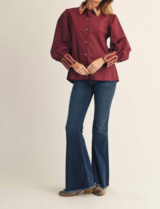 Jodifl - Embroidery Accent Button Down Shirt