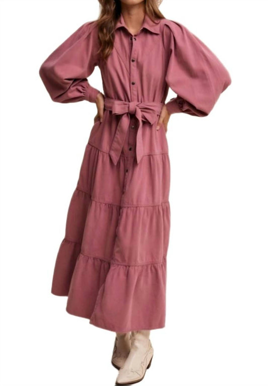 Knit & Lounge - Tiered Belted Button Down Maxi Shirt Dress
