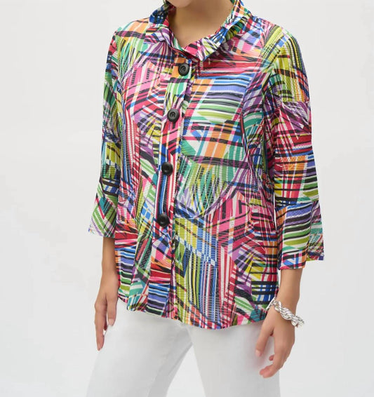Joseph Ribkoff - Colorful Stripes Patchwork Trapeze Jacket