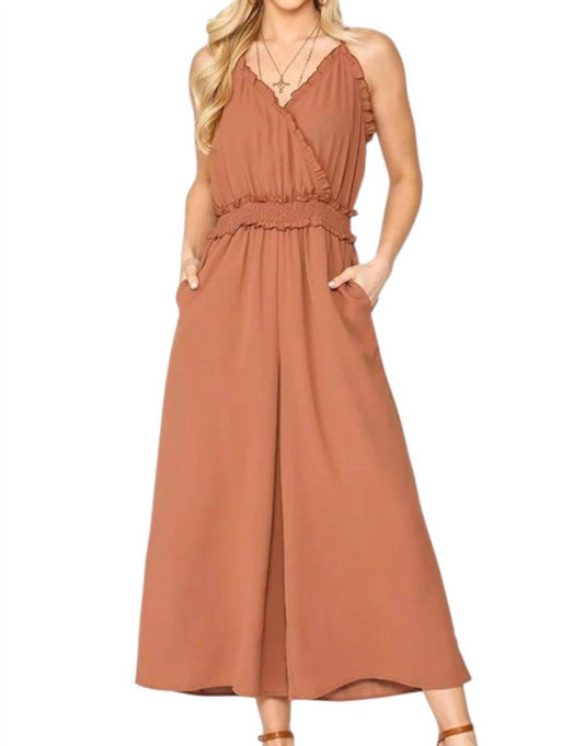 Gigio - Surplice Smocked With Pockets Jumpsuit