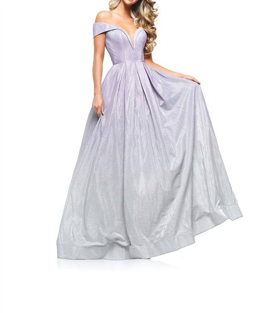 Colors Dress - Long Metallic Glitter Off Shoulder Gown