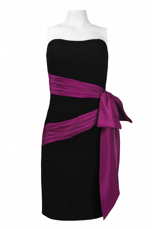 Theia - Women's Ruched Organza Sash Short Crepe Dress