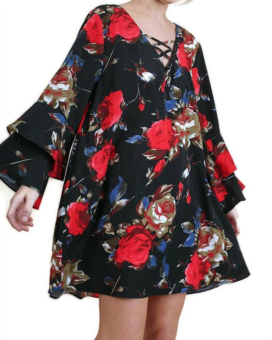Umgee - Criss Cross Layered Ruffle Sleeve Floral Dress