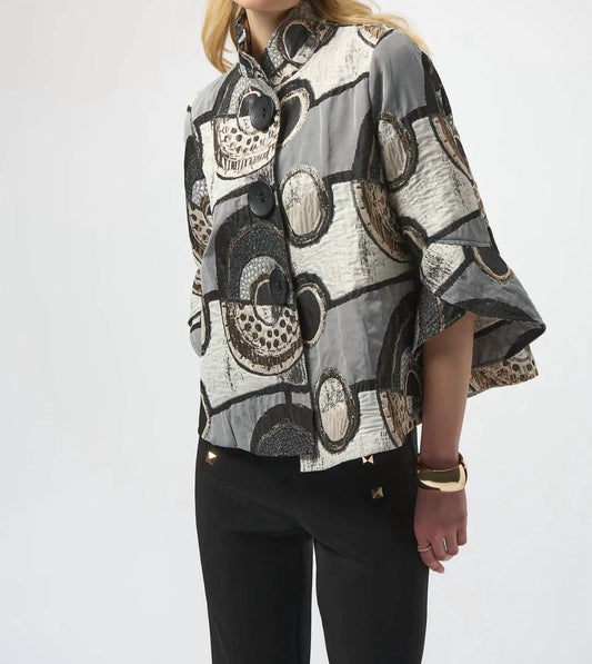 Joseph Ribkoff - Abstract Print 3/4 Sleeves Trapeze Jacket