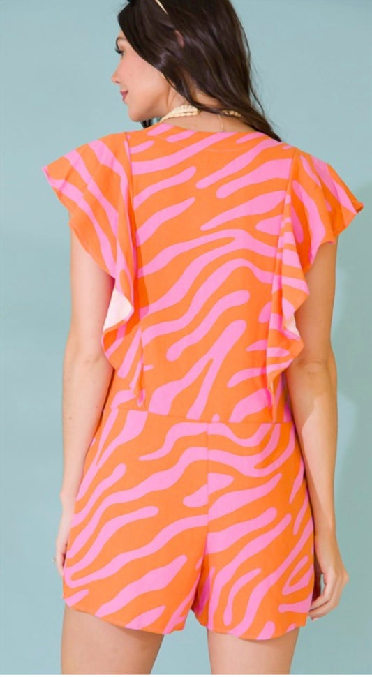 Ces Femme - V-neck Butterfly Sleeve Button Down Romper