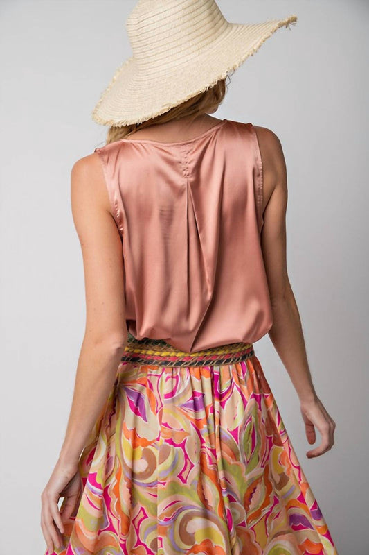 Easel - Satin V-neck Top