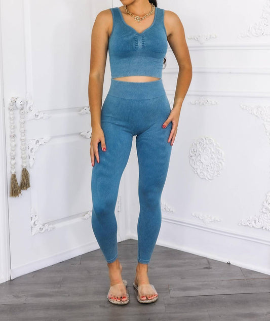 Surelymine - Wash Soft Ribbed Texture Scrunch Butt Pant Set