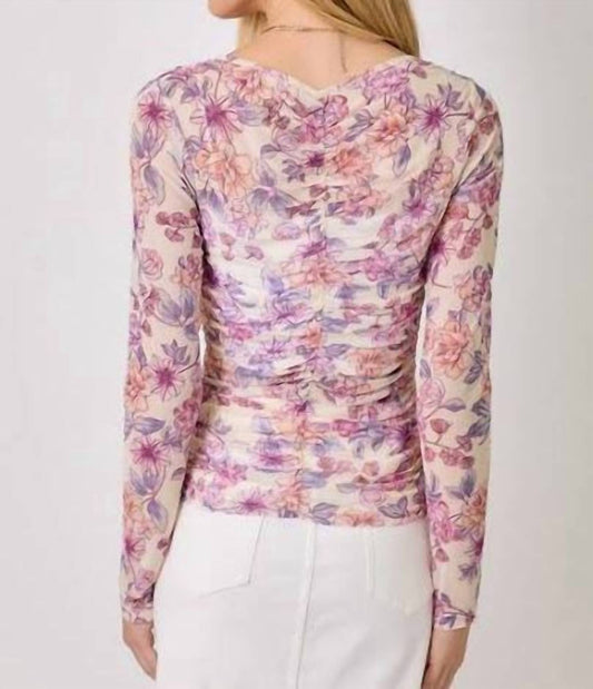Mystree - Ruching Floral Mesh Top