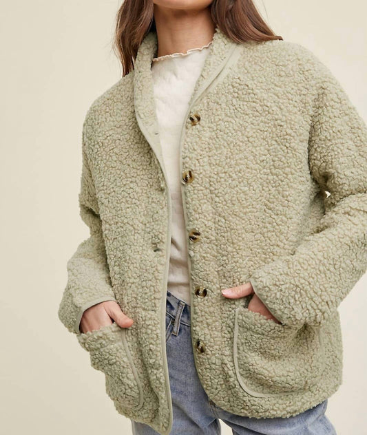 Wishlist - Sherpa Button Up Jacket With Piping Detail