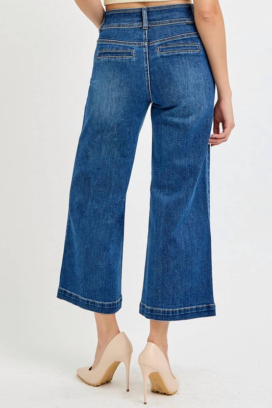 Risen - High Rise Crop Wide Waist Chain Detail Jeans