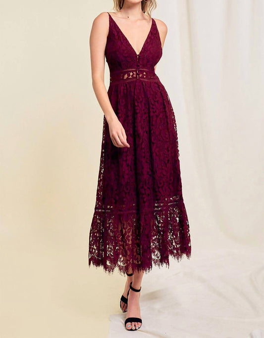 Minuet - V Neck Lace Midi Dress