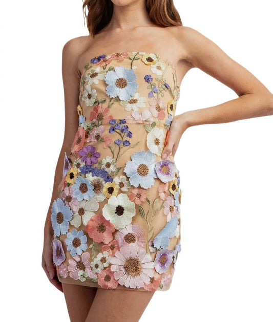Edit By Nine - Flower 3d Embroidery Tube Mini Dress