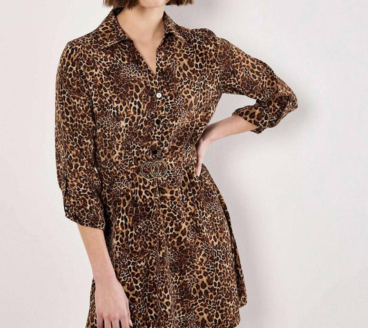 Apricot - Women's Leopard Crepe Belted Dress