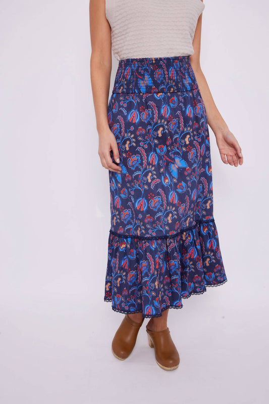 Sail To Sable - Smocked Waist Print Skirt