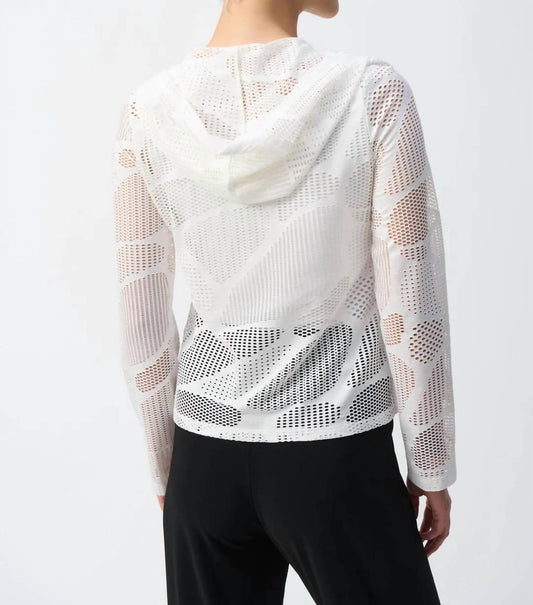 Joseph Ribkoff - Hooded Zip Front Novelty Mesh Jacket