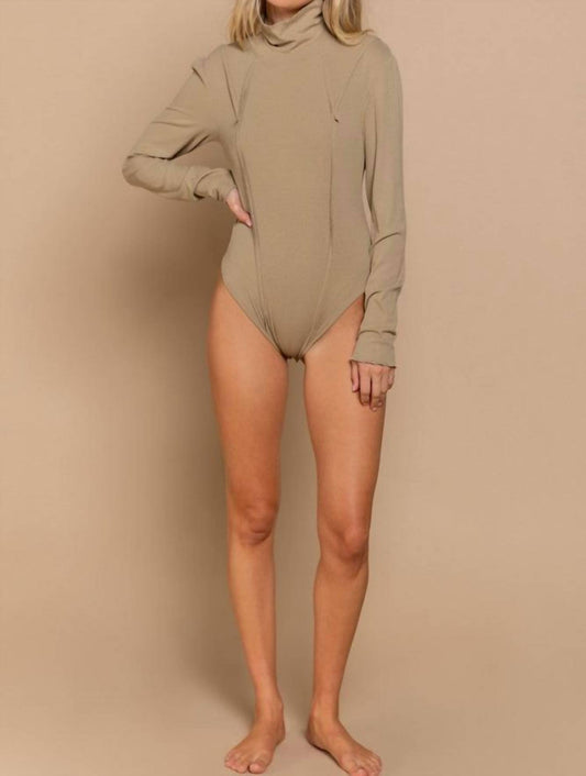 Pol - Crotch Snap Button Turtle Neck Ribbed Bodysuit