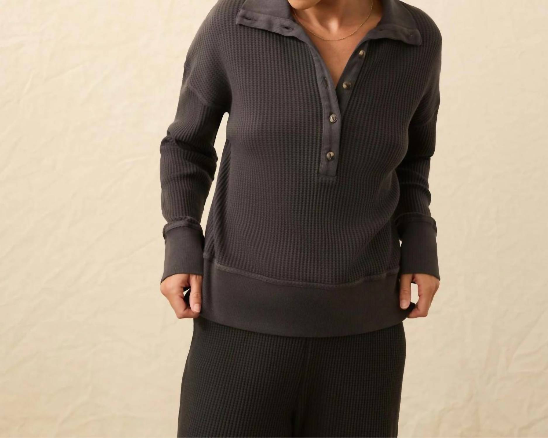 Faherty Apres Waffle Layering Crew in Seamoss Varsity - FINAL SALE main image 0