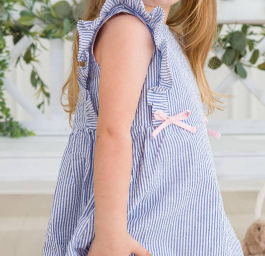 Rufflebutts - Kid's Classic Seersucker Pinafore Bow Dress