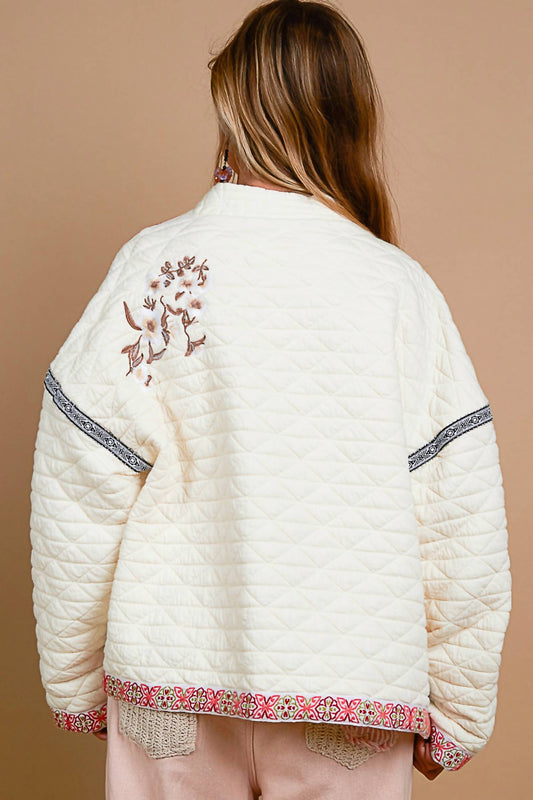Pol - Cream Quilted Embroidered Jacket