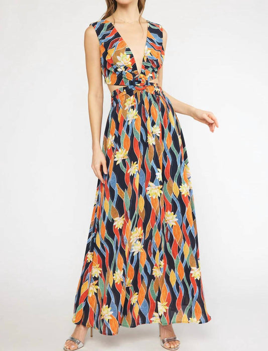 Entro - Tropical Maxi Dress With Cut Outs