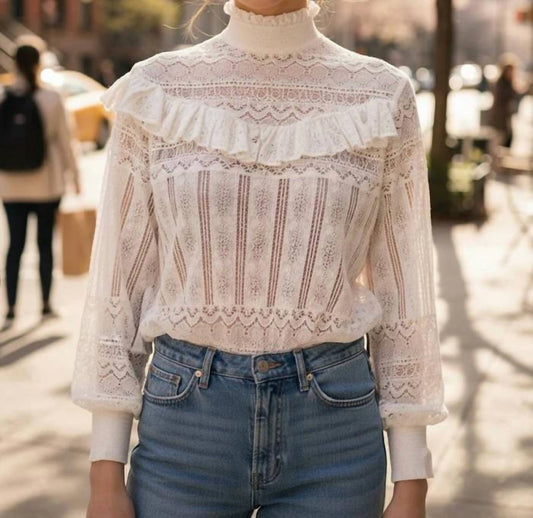 Minnie Rose - Ruffle Detail Lace Top