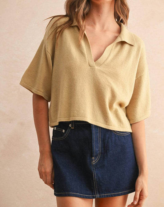 Miou Muse - Women's V Neck Crop Polo Top