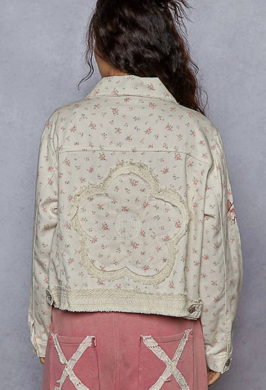 Pol - Lacy Floral Button Down Jacket