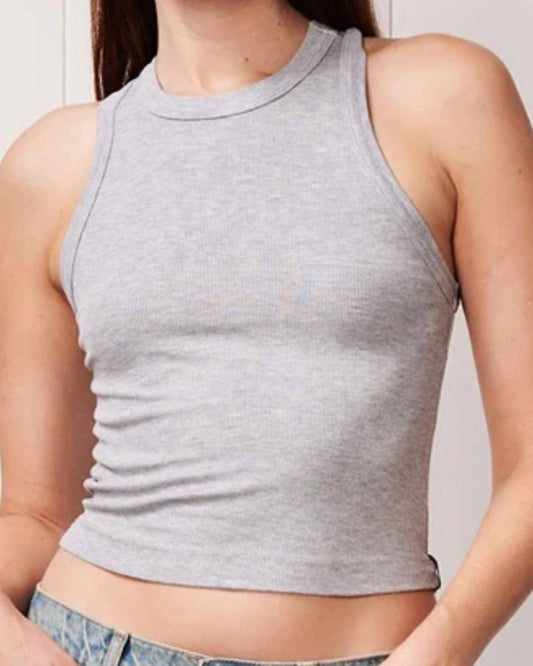 Stateside - Fine 2x1 Rib Cropped High Neck Tank Top