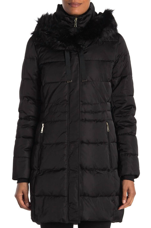 STEFANI FAUX FUR HOOD DOWN FILL FITTED PUFFER COAT