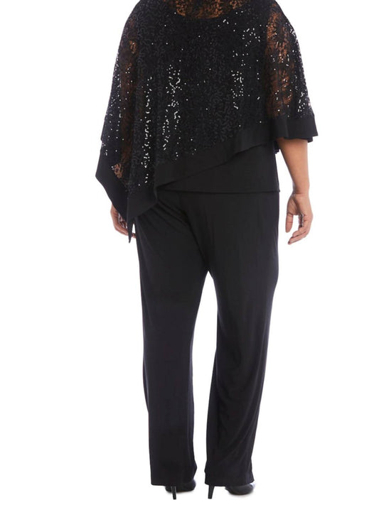 R&M Richards - Sequined Lace Poncho 2-Piece Pants Set