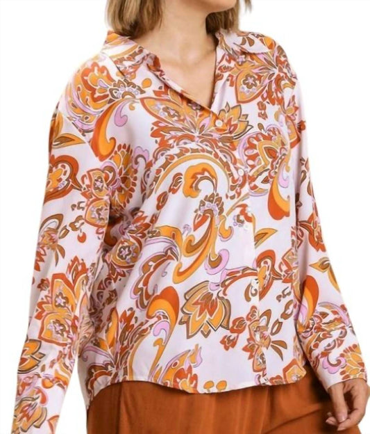 Umgee - Vintage Paisley Print Button-up Blouse