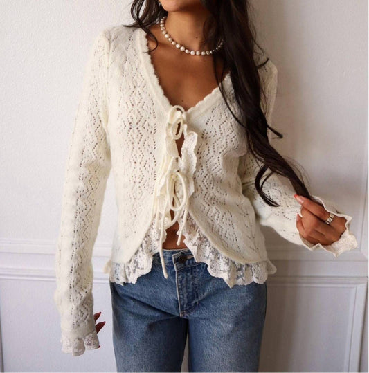 Astr - Lacey Tie Front Cardigan