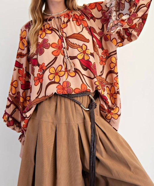 Easel - Floral Print Rayon Gauze Top