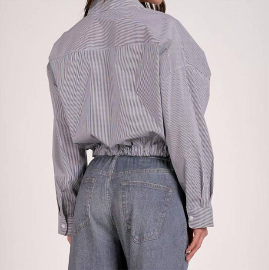 Elan - Button Up Stripe Blouse With Tie Bottom