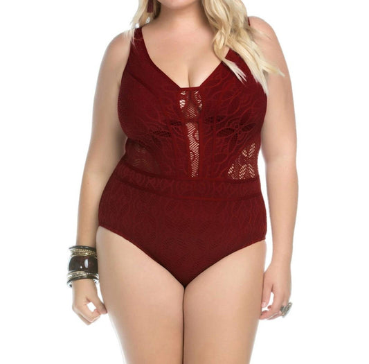 Becca - Play Sheer Cut Out One Piece Swimsuit - Plus - bikinis - clothing - nylon - blend